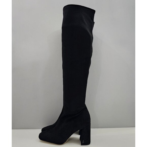 NEW Sam Edelman Cosette Over The Knee Boot Womens 10.5 Black Faux Suede Heeled - Picture 1 of 14